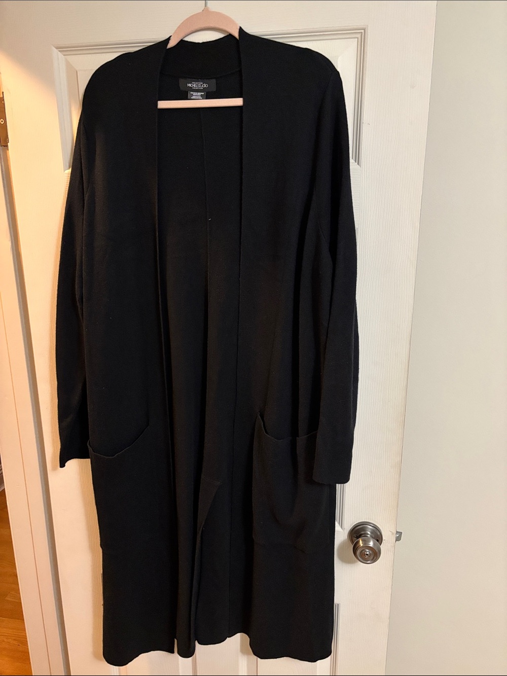 Plus size Heavy weight Black Long Open Cardigan with Pockets